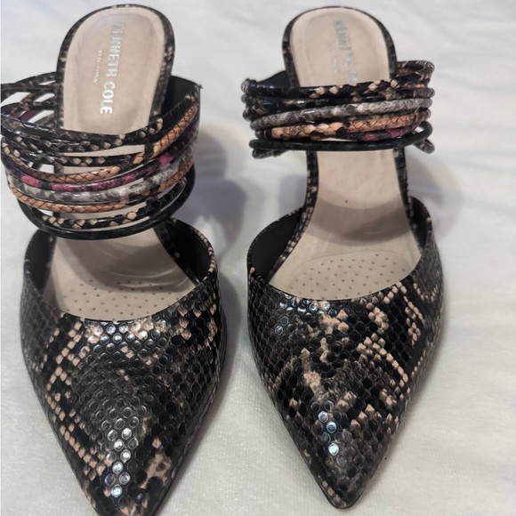 Kenneth Cole Riley 85 mule heel snakeskin embossed leather size 8.5 pointy toe - Picture 3 of 10